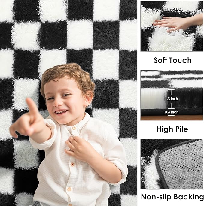 KICMOR 8x10 Area Rugs for Living Room, Large Fluffy Soft Black and White - Image 2