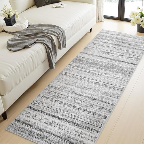 2x6 Runner Rug Machine Washable Non Slip Area Rug Distressed Neutral Moroccan - Image 2