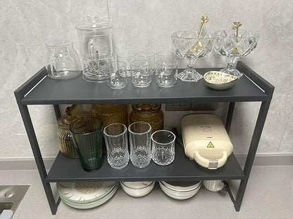 2 Tier Expandable Cabinet Shelf Organizer 14.5-25" L Kitchen Counter Shelf Rack - Image 5