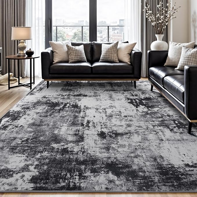 Rugflix 10x12 Area Rugs for Living Room, Big Washable Dark Carpet Non-Slip for by RugflixAreaRugs