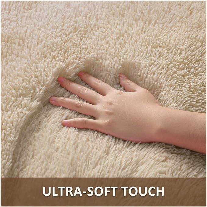 Ophanie Beige Rugs for Bedroom Living Room, Fluffy Fuzzy Furry Carpet, Plush - Image 2