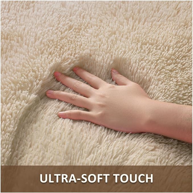 Ophanie Beige Rugs for Living Room Bedroom, 5x8 Fluffy Fuzzy Furry Carpet - Image 2