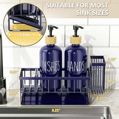 Cisily Navy Blue Kitchen Dish Soap Dispenser, 16 fl Oz Dual Kitchen Soap - Image 4