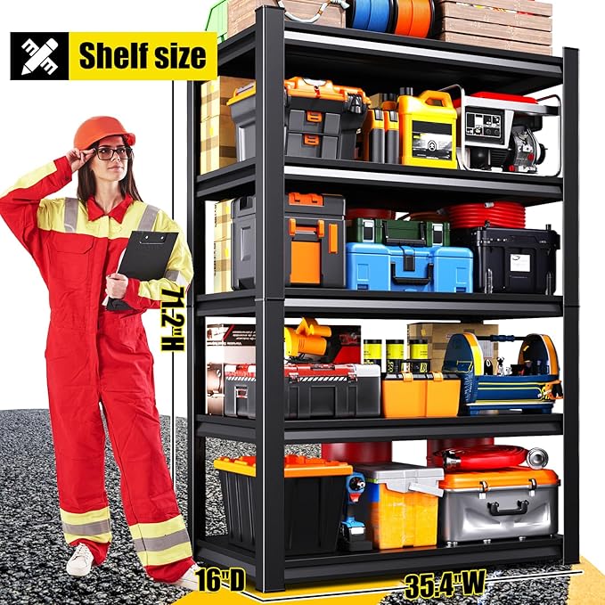 Set of 6 71"H Garage Shelving-2050LBS 5 Tier Storage Shelves, Adjustable Heavy - Image 3