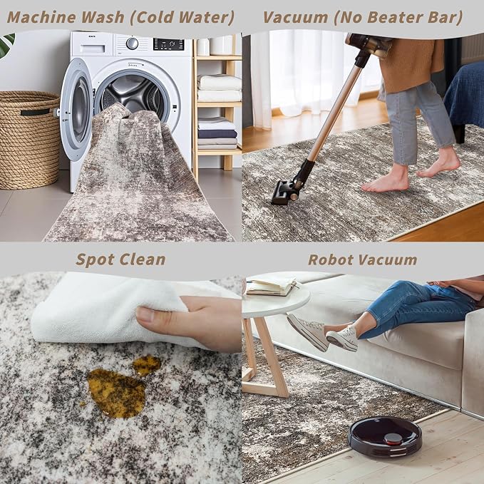 2x5 Washable Kitchen Rug Runner – Non-Slip Abstract Modern Neutral Small Rug - Image 6