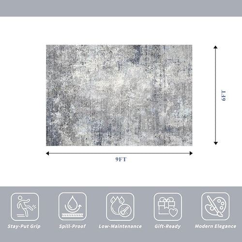 6x9 Washable Living Room Rug – Modern Neutral Abstract Large Indoor Area Rug - Image 2