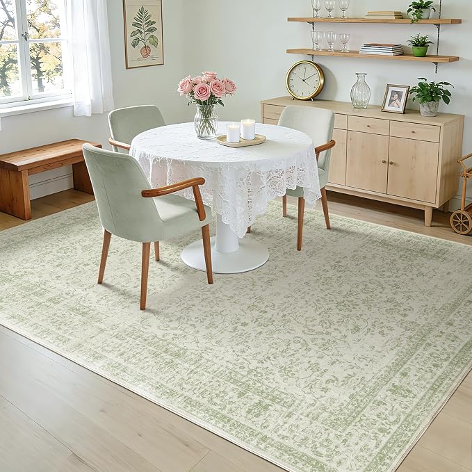 BILEEHOME Sage Green Rug for Bedroom, Boho Floral Print Washable Cottage Core - Image 2