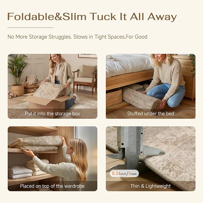 2x3 Washable Neutral Area Rug Beige Vintage Entryway Kitchen Carpet Non-Slip - Image 7