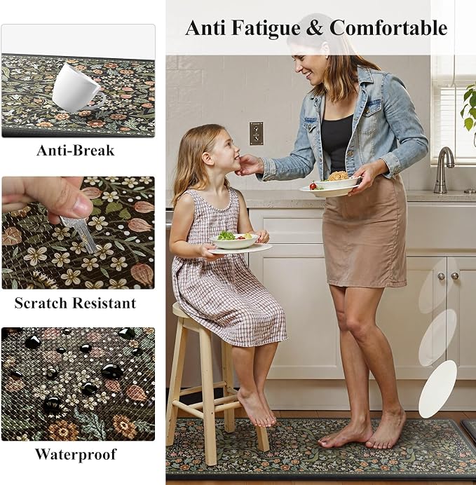 Collive Kitchen Floor Mat Cushioned Anti Fatigue, Boho Floral Desk Mats Non - Image 6