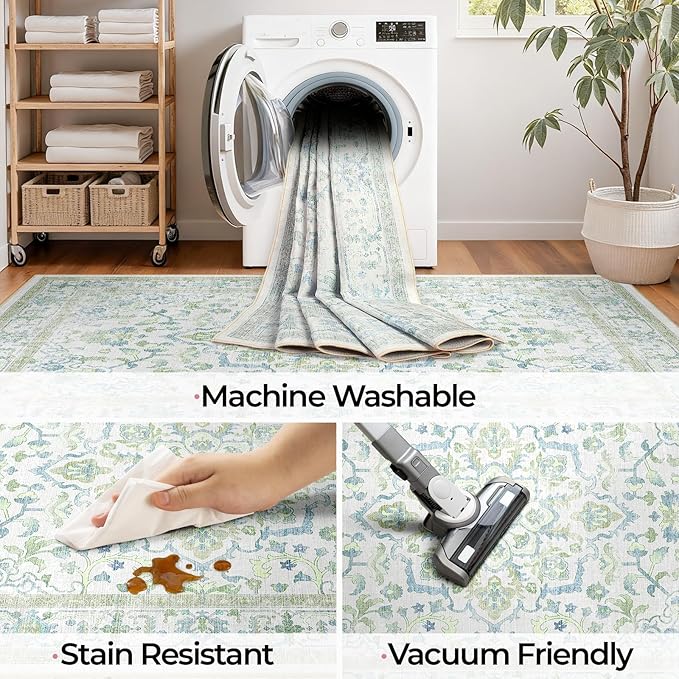 CAPALOCA Machine Washable Rugs Nursery Rug Sq5ft Cute Girl Non Slip Low Pile - Image 6