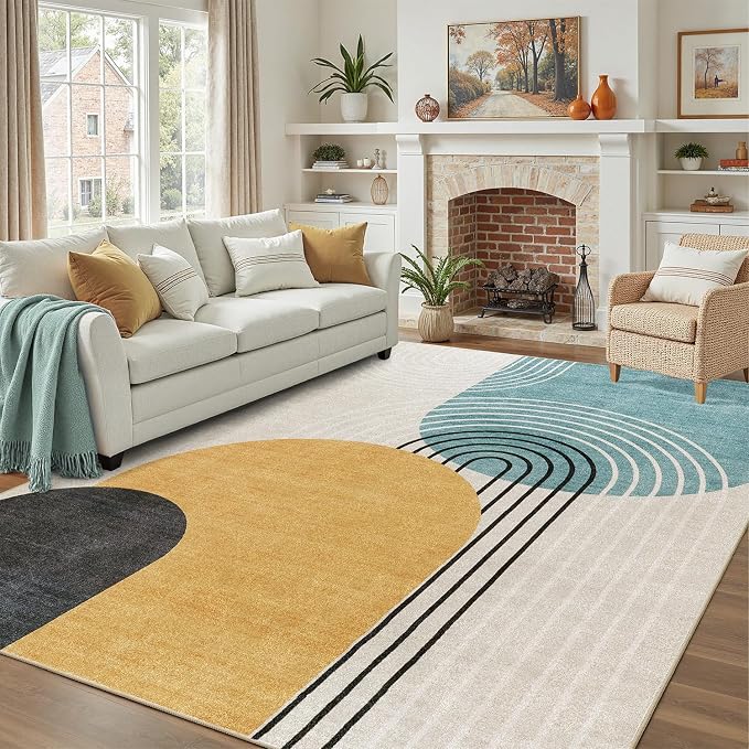 DCX Machine Washable Area Rug 9x12, Mid Century Modern Non Slip Stain Resistant by DCXWashableRug