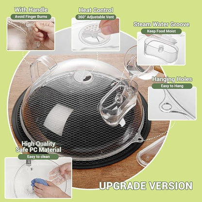 Microwave Splatter Cover for Food, Integrated Handle, Splatter Guard, 10” Plate - Image 4