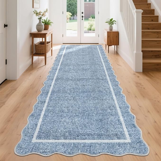 GarveeHome Scalloped Washable Runner Rug 2x10 Non Slip Kitchen Rugs Modern Blue - Image 8