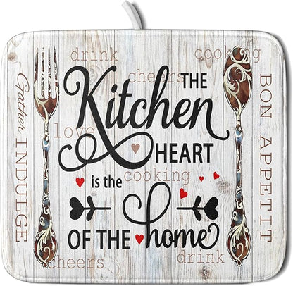Giwawa 16"x18" Dish Drying Mat The Kitchen is The Heart of The Home- Knife Fork by Giwawa