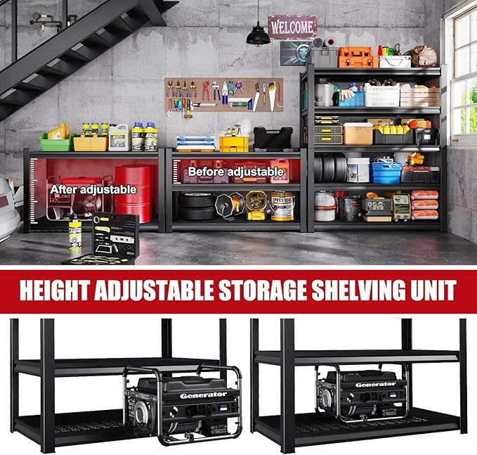 Set of 3 Garage Shelving-3000 lbs 5 Tier Storage Shelves, Adjustable Heavy Duty - Image 7