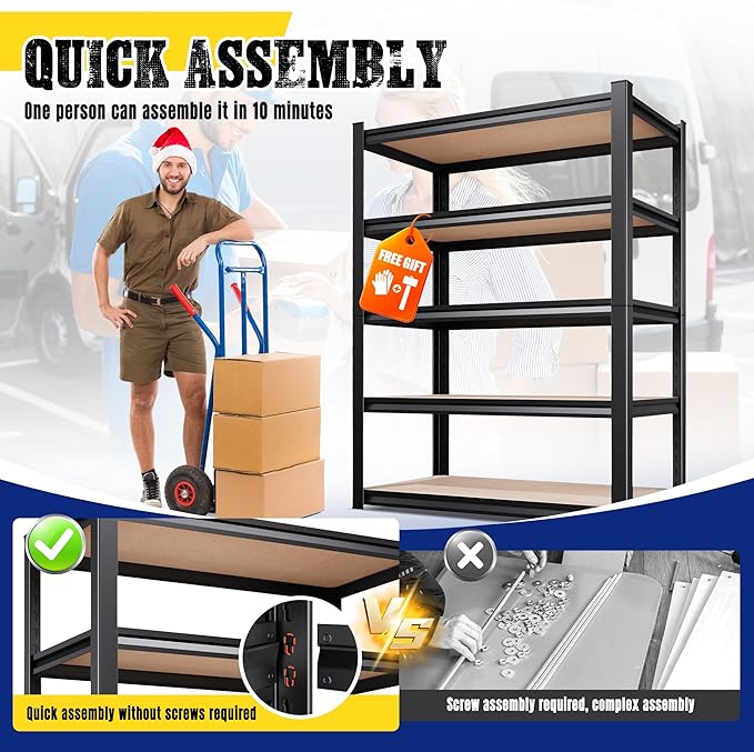 71.2"H-28"W-12"D Garage Shelving-5 Tier Garage Storage Shelves, Adjustable - Image 5