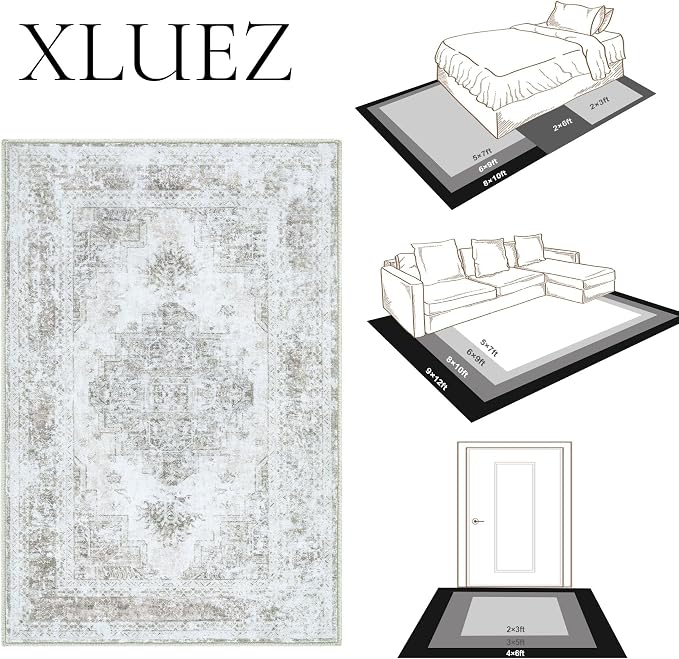 XLUEZ Area Rug 10x14 Living Room Rugs, Machine Washable Vintage Distressed - Image 8