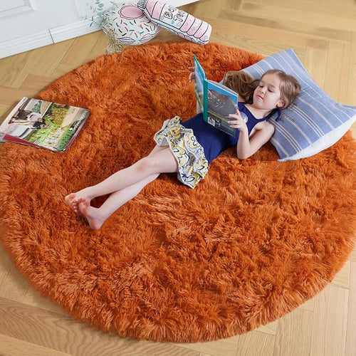 Amdrebio Burnt Orange Round Rugs 6Ft by Amdrebio