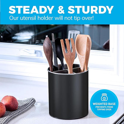 Cooler Kitchen Black Rotating Extra Large Stainless Steel Utensil Holder Caddy - Image 4