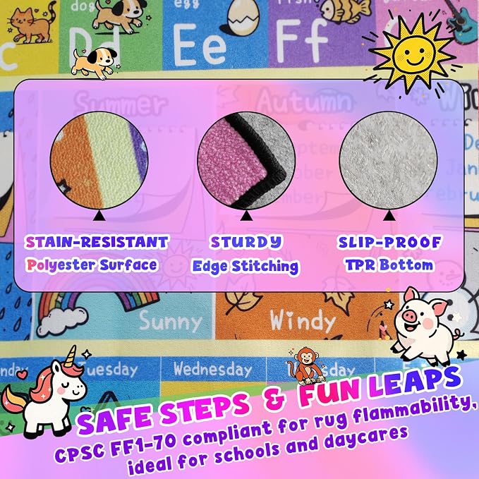 Large Classroom Rug Elementary 9x12 | Soft, Non-Slip & Washable Kids Play Mat | - Image 4