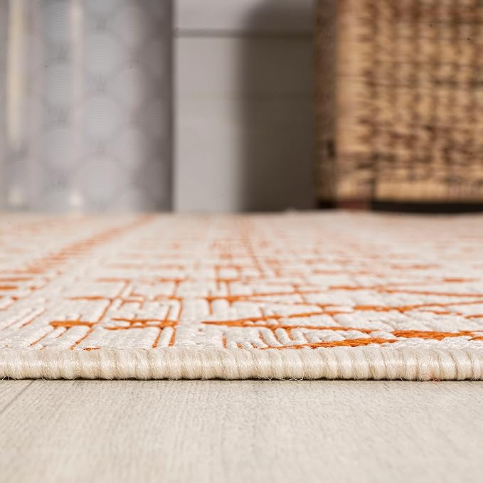 JONATHAN Y Moroccan Geometric Indoor Outdoor Area Rug 4X6 Cream/Orange - Image 7