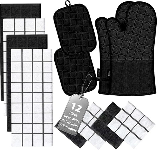 Oven Mitts Kitchen Towels and Dishcloths Pot Holders Sets, Oven Gloves Kitchen by BSKSSK