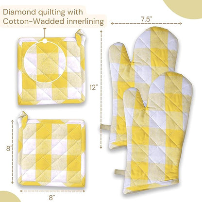 Buffalo Plaid Check Oven Mitts and Pot Holders Set, 100% Cotton, Heat Resistant - Image 4
