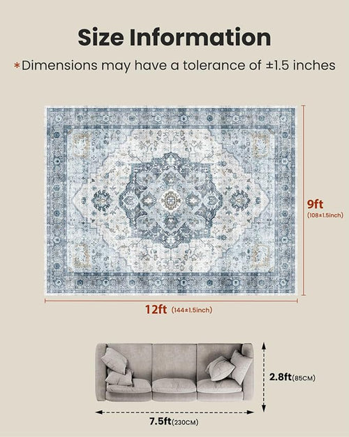 AMADA HOMEFURNISHING 9x12 Area Rug, Washable Low-Profile Large Area Rug - Image 2
