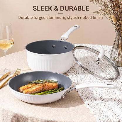 Ammeloo 15-Piece Ribbed Ceramic Cookware Set, Pots and Pans Set Non Stick - Image 8