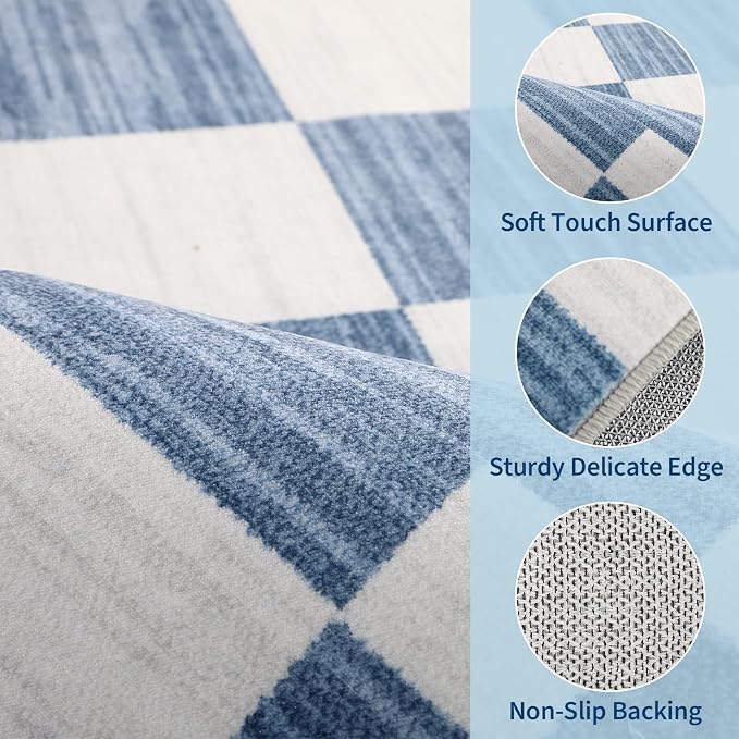 GarveeHome 2×6 Kitchen Runner Rug Non Slip, Dark Blue Checkered Rug, Washable - Image 4