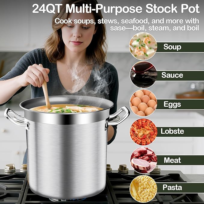 Stainless Steel Stock Pot-24QT Heavy Duty Induction Cooking Pot - Image 2