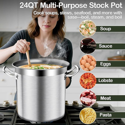 Stainless Steel Stock Pot-24QT Heavy Duty Induction Cooking Pot - Image 2