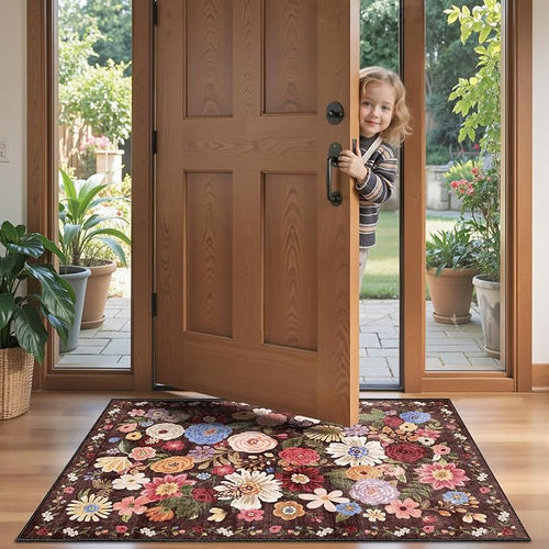 2x4 Entryway Runner Rugs Espresso, Non Slip Washable Rugs - Image 2