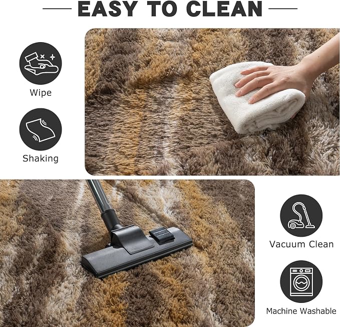 8x10 Shag Rugs for Living Room, Soft Fluffy Abstract Brown Fuzzy Large Area - Image 7