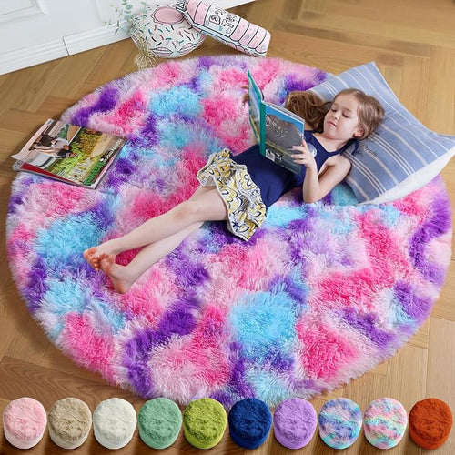 Amdrebio Hot Pink Rainbow Small Circle Area Rug 3Ft by Amdrebio