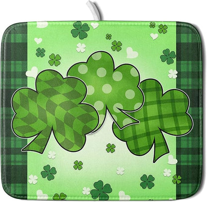 St Patrick's Day Shamrocks Dish Drying Mat 16x18 Inch by Kawani