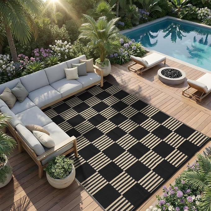 Garvee Waterproof Outdoor Rug 5x8, Checkered Foldable Plastic Straw Patio - Image 7