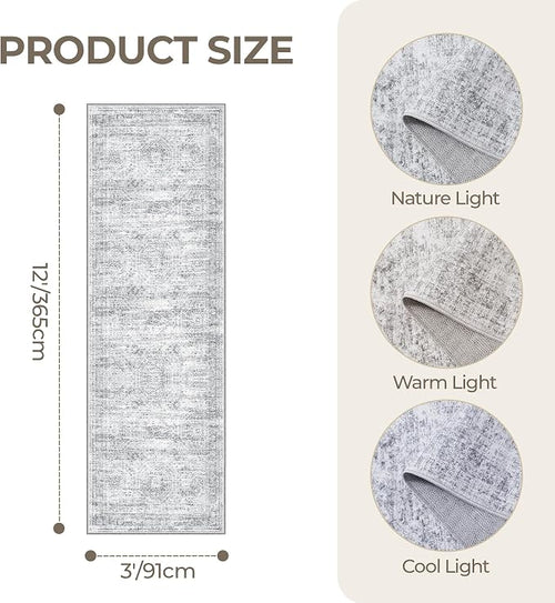 3x12 Runner Rug for Hallway, Non-Slip Long Bathroom Rugs Runner for Kitchen - Image 2