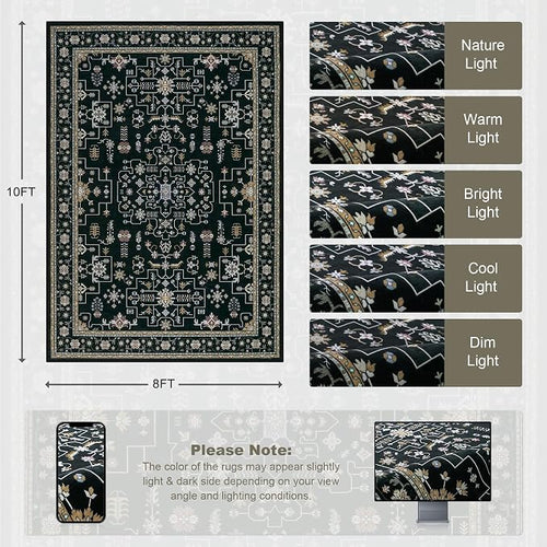 8x10 Area Rugs for Living Room: Washable Rug Soft Vintage Boho Medallion Carpet - Image 2