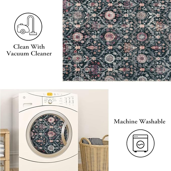 Lahome Moroccan Trellis Washable Small Area Rug, 3x5 Black Rug - Image 3