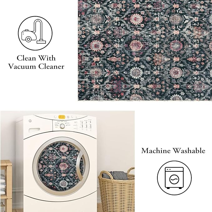 Lahome Moroccan Trellis Washable Round Rugs, Non-Slip Soft Round Rug 4ft - Image 3