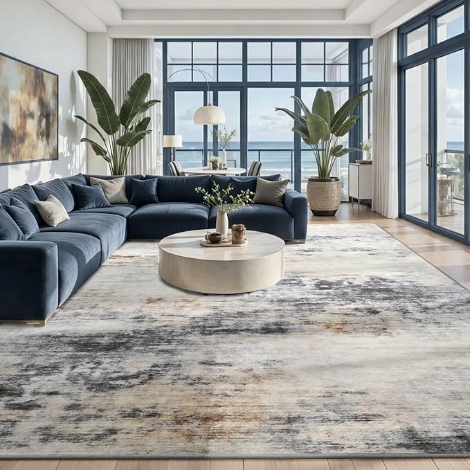 Toneed Abstract Area Rug 7x9 Modern Washable Rug Soft Non Slip Rug Low Pile by Toneed
