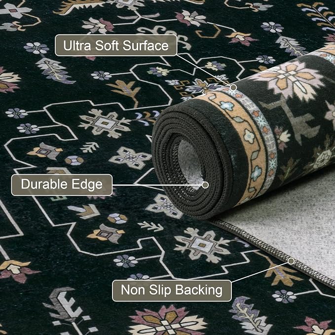 Area Rugs 10x12 Living Room Rug: Washable Rug Soft Vintage Boho Medallion - Image 7