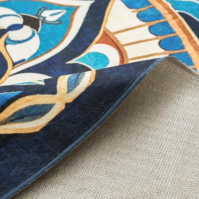 jinchan Mandala Round Rug 7ft Blue Boho Washable Rug Moroccan 7' Round Modern - Image 6