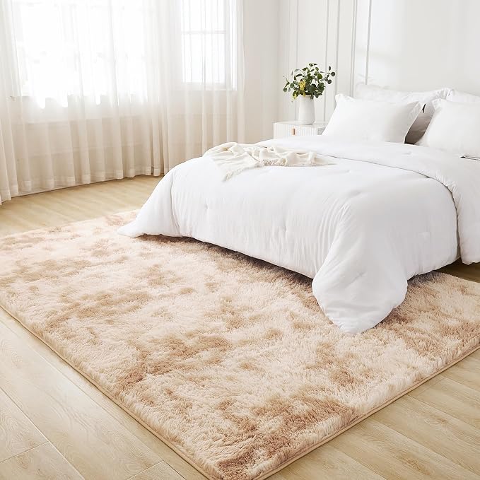Litanika 9x12 Shag Area Rug for Living Room Bedroom, Tie-Dyed Beige High Pile - Image 3