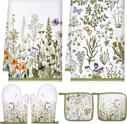 Leinuosen 6 Wild Flower Kitchen Towels Kitchen Decor and Accessories Set Floral by Leinuosen