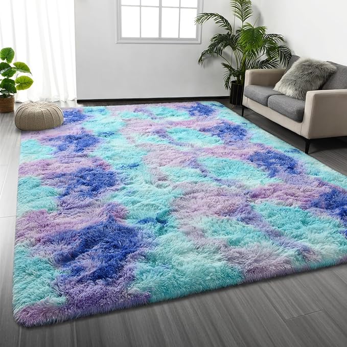 Deerhoo Large Shag Area Rugs 6 x 9, Tie-Dyed Plush Fuzzy Rugs by Deerhoo