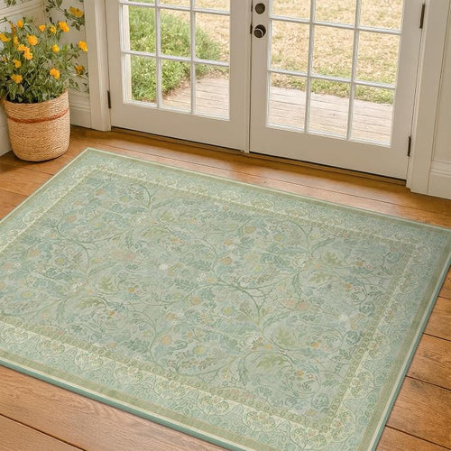 3x4 Sage Green Area Rugs Entryway, Machine Washable Forest Floral Large Door by Evyhood