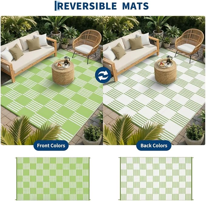 Garvee Waterproof Outdoor Rug 10x20, Checkered Foldable Plastic Straw Patio - Image 3