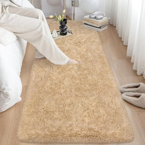 2x6 ft Beige Runner Rugs for Bedroom Living Room, Soft Plush Fluffy Throw Rug by TENNOLA